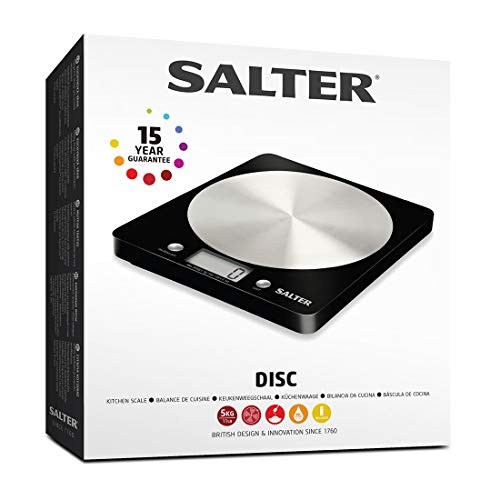 Salter Digital Kitchen Weighing Scales - Slim Design Electronic Cooking Appliance for Home/Kitchen, Weigh Food Up to 5kg Aquatronic for Liquids ml